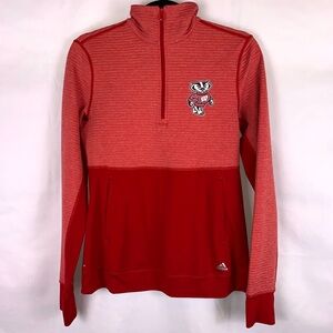 Adidas Wisconsin Badgers Half Zip Ribbed Red Pullover